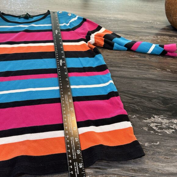 Lauren Ralph Lauren Womens Top 2X Color Block Snap Shoulder Long Sleeve Colorful - Picture 7 of 9
